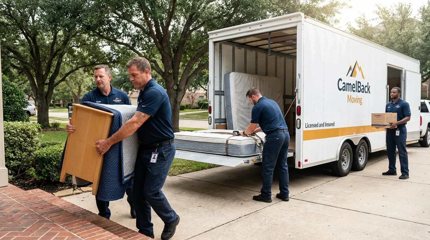 Crew loading residential truck for cross-state move from Grabill, IN