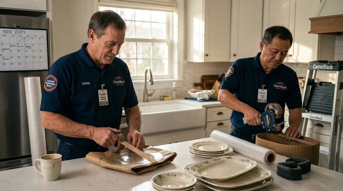 Professional crew packing kitchen dishware in Grabill, IN
